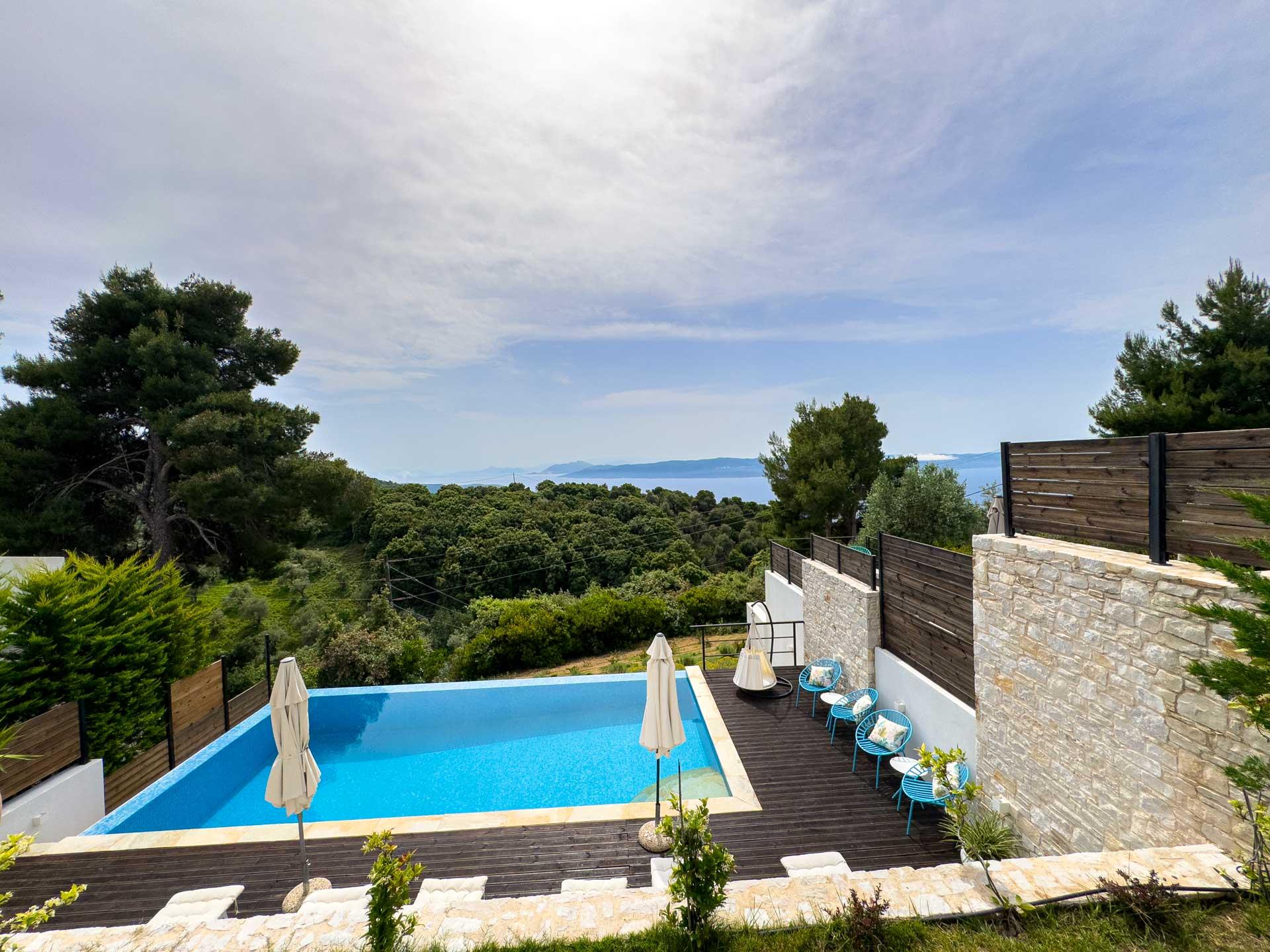 Private infinity pool with panoramic sea views at luxury villa in Skiathos